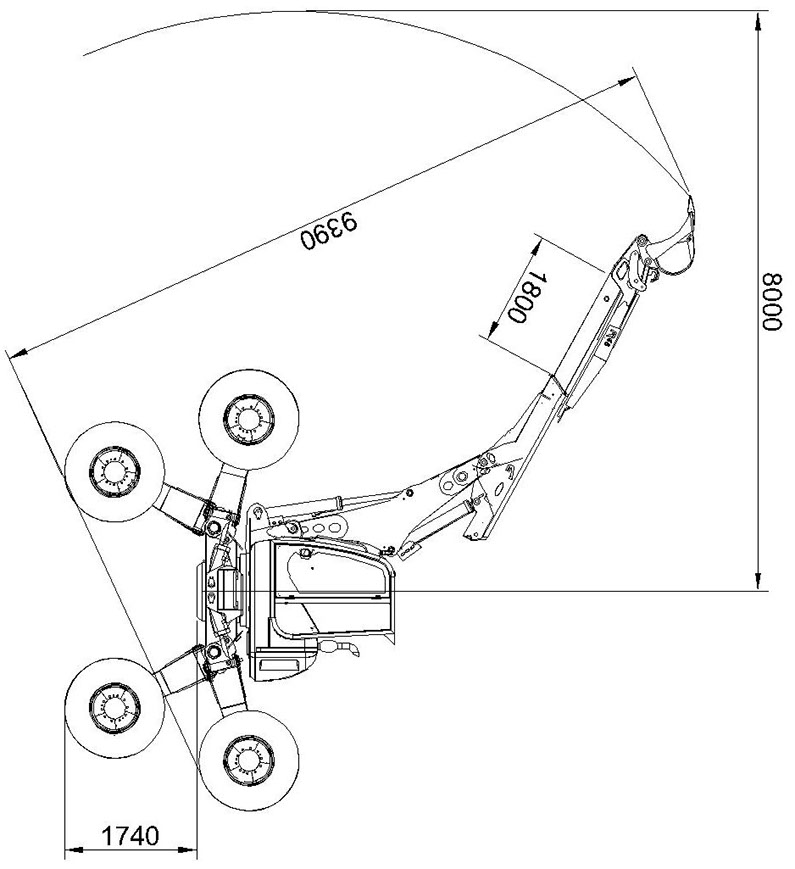 R65 Big Foot Euromach Spider Excavator Dimensions Side View