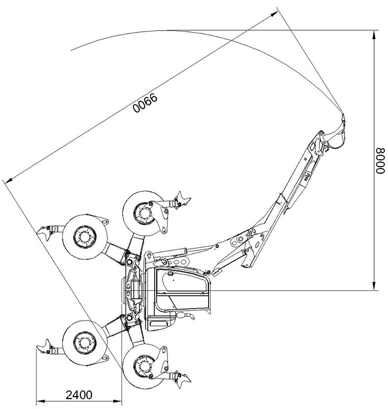 R65 Big Foot Forester II Euromach Spider Excavator Dimensions Side View